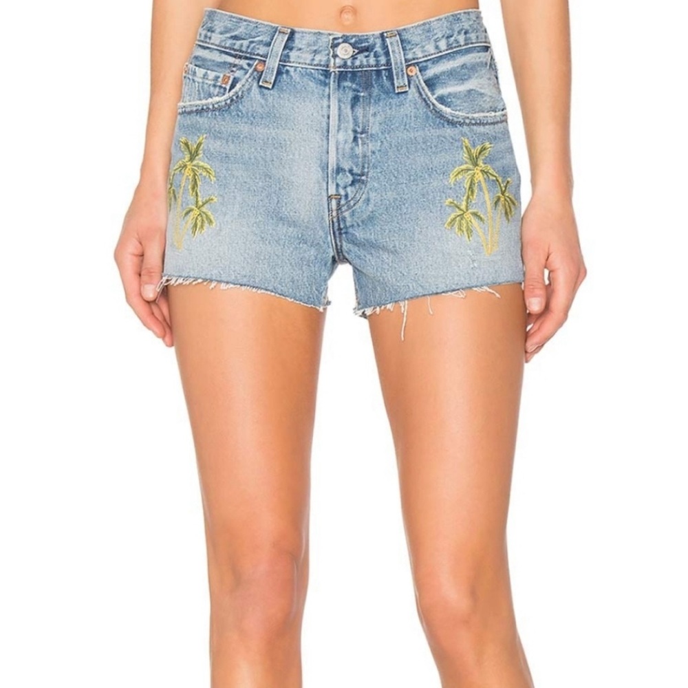 Levi's Light Blue Jean Shorts with Palm Tree Embroidery